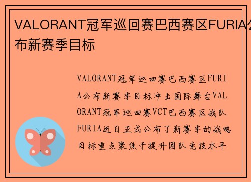 VALORANT冠军巡回赛巴西赛区FURIA公布新赛季目标